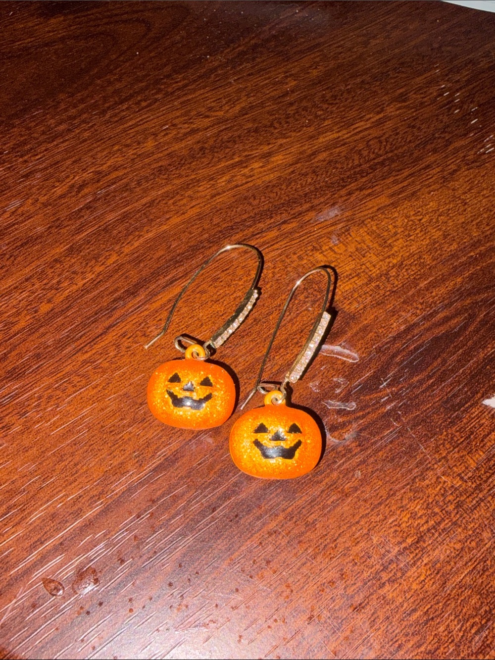 Halloween Pumpkin Dangle Earrings - Orange Jack-O'-Lantern